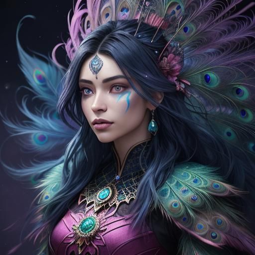Fantasy Portrait: Woman with Peacock Feathers