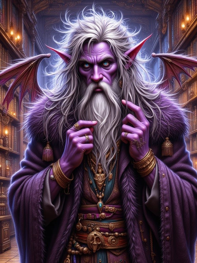 Dark Elf Mob Boss Wizard with Purple Skin and White Hair