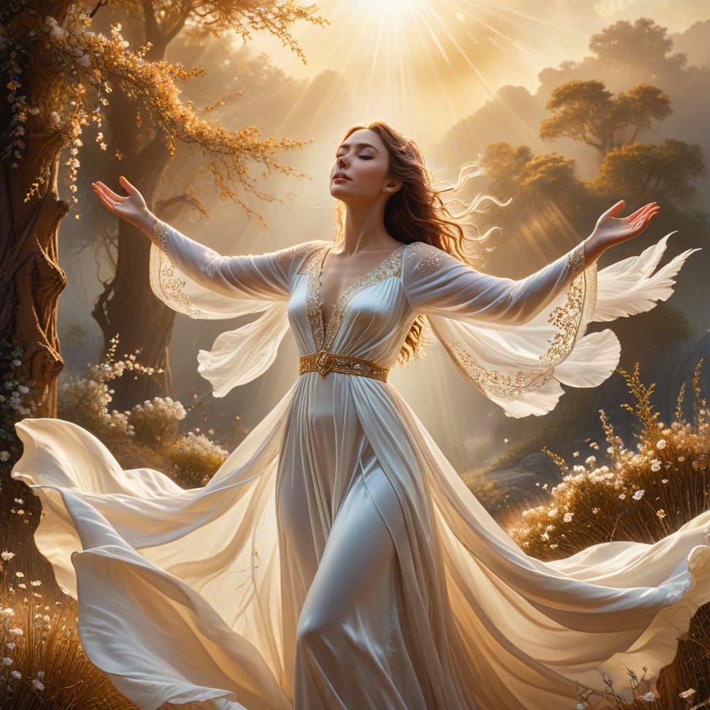 Surrealist Oil Painting of a Woman in Heavenly Landscape