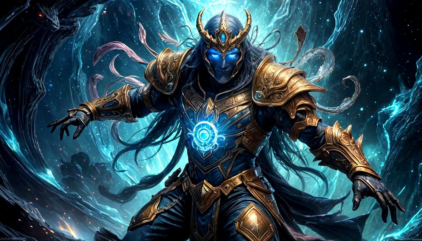 Celestial Hero Ascends Through Cosmic Jellyfish Portal