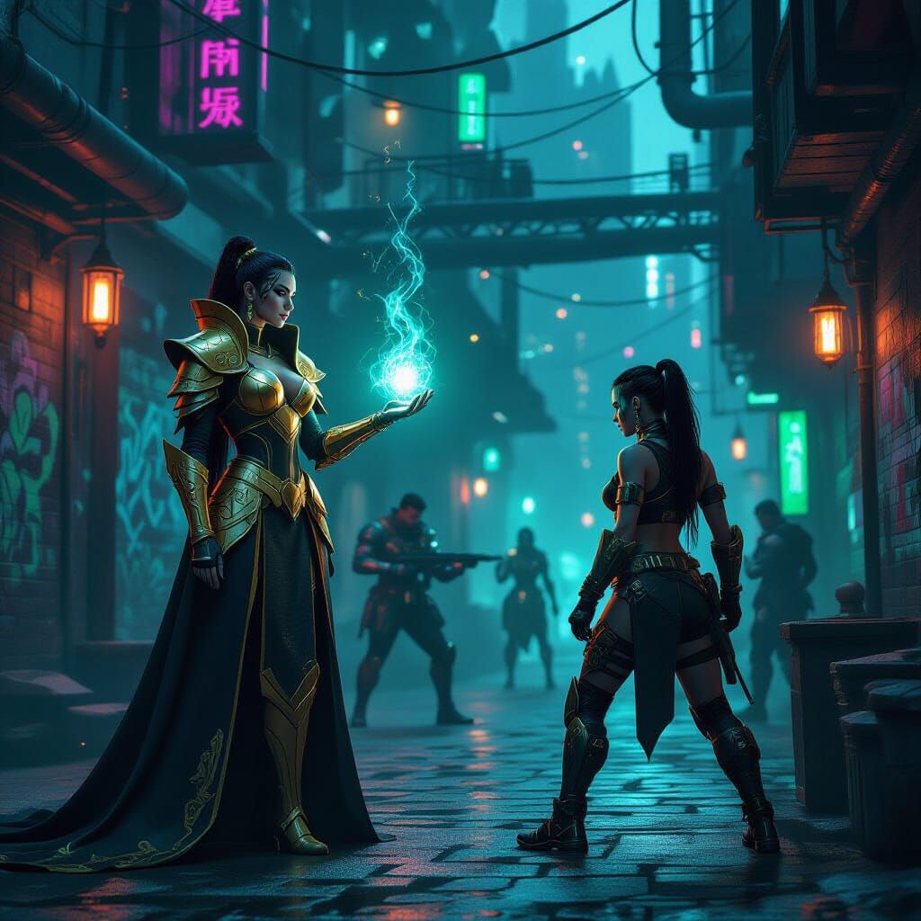 Regal Hextech Warrior vs. Zaun Fighters in Arcane Style