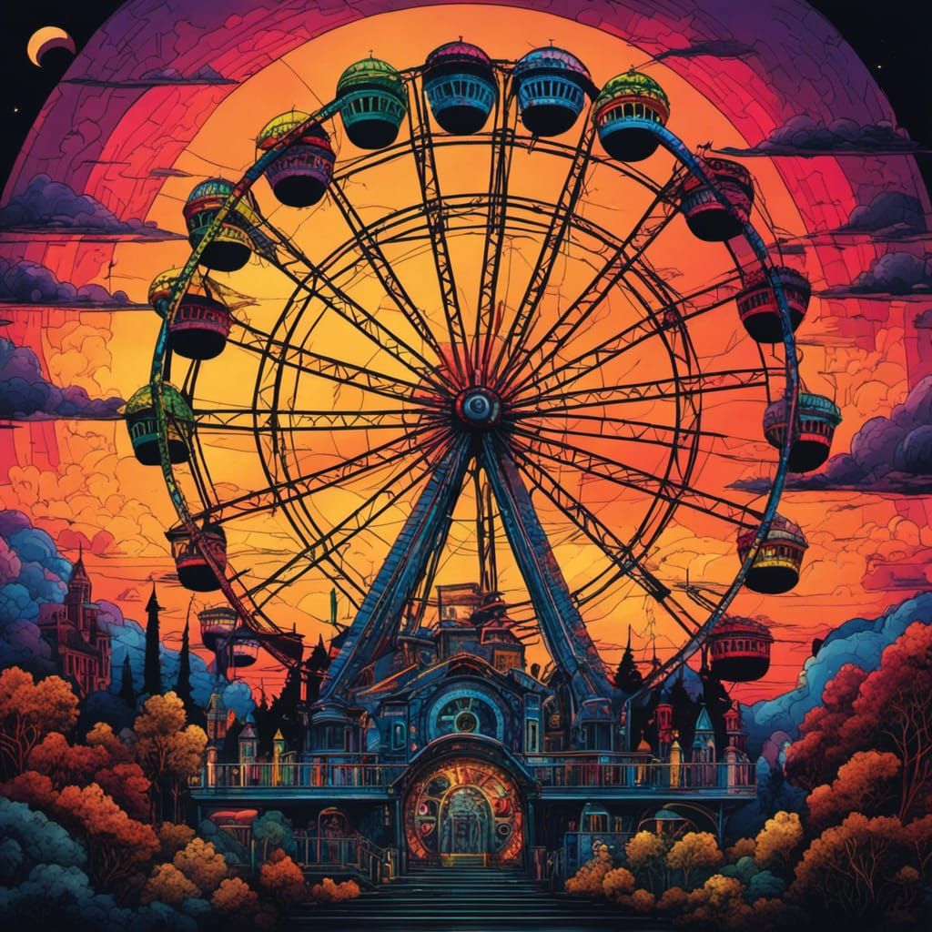 High Gothic Ferris Wheel in Tim Burton Style