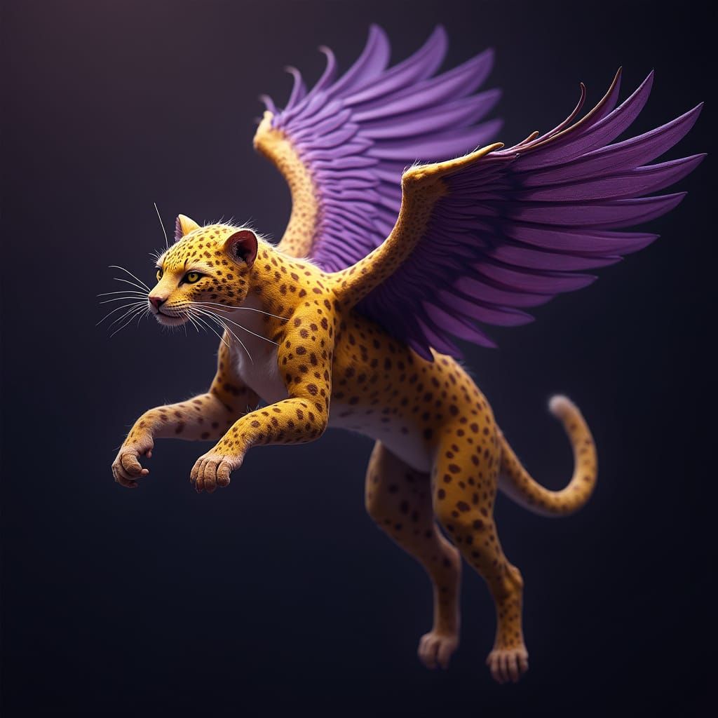 Regal Winged Feline in Purple and Gold