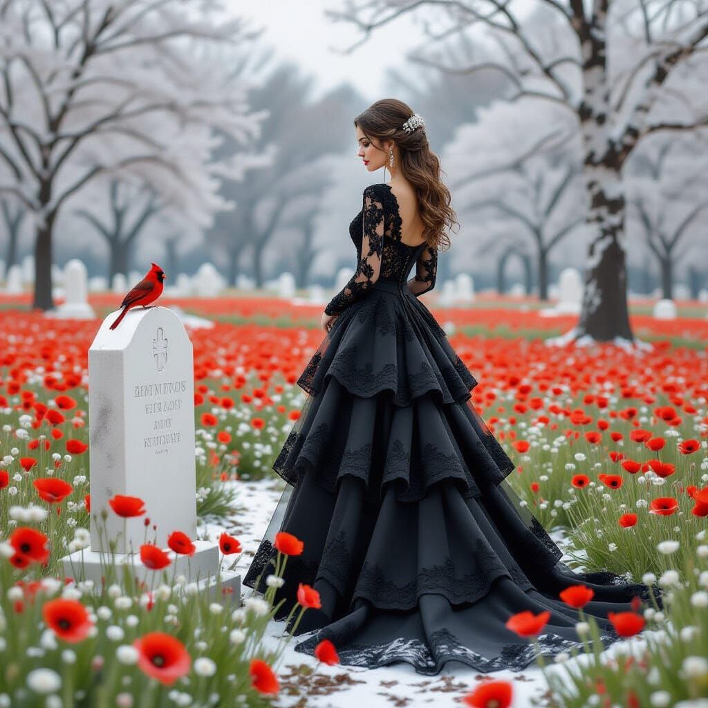 Woman in Black Lace Dress at Arlington Cemetery