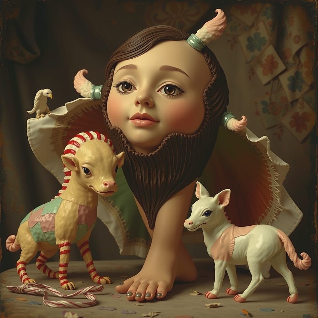 Beautiful 3D Face Made of Patchwork Fabric and Glass