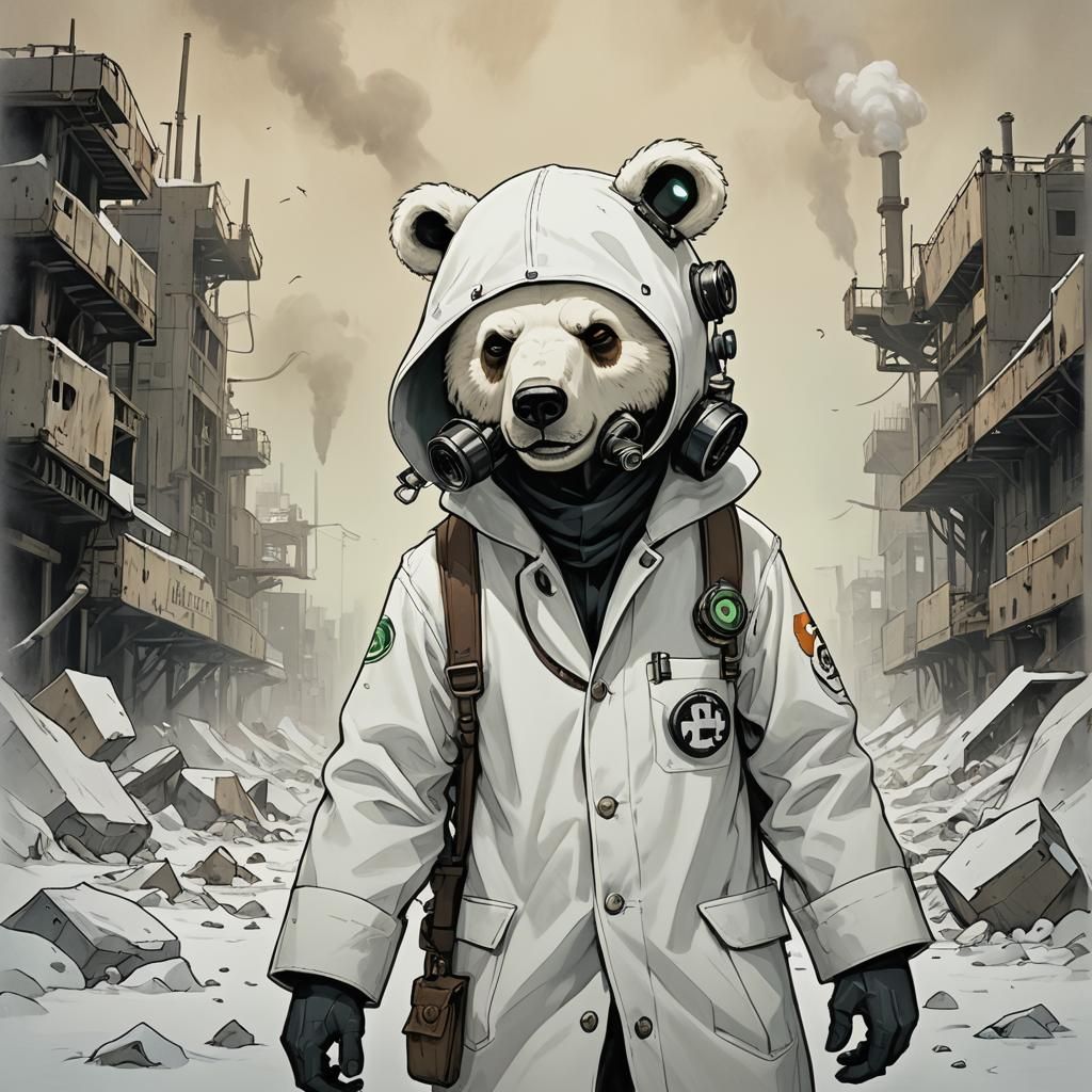 Cyberpunk Finn in Toxic Wasteland with Bear Mask