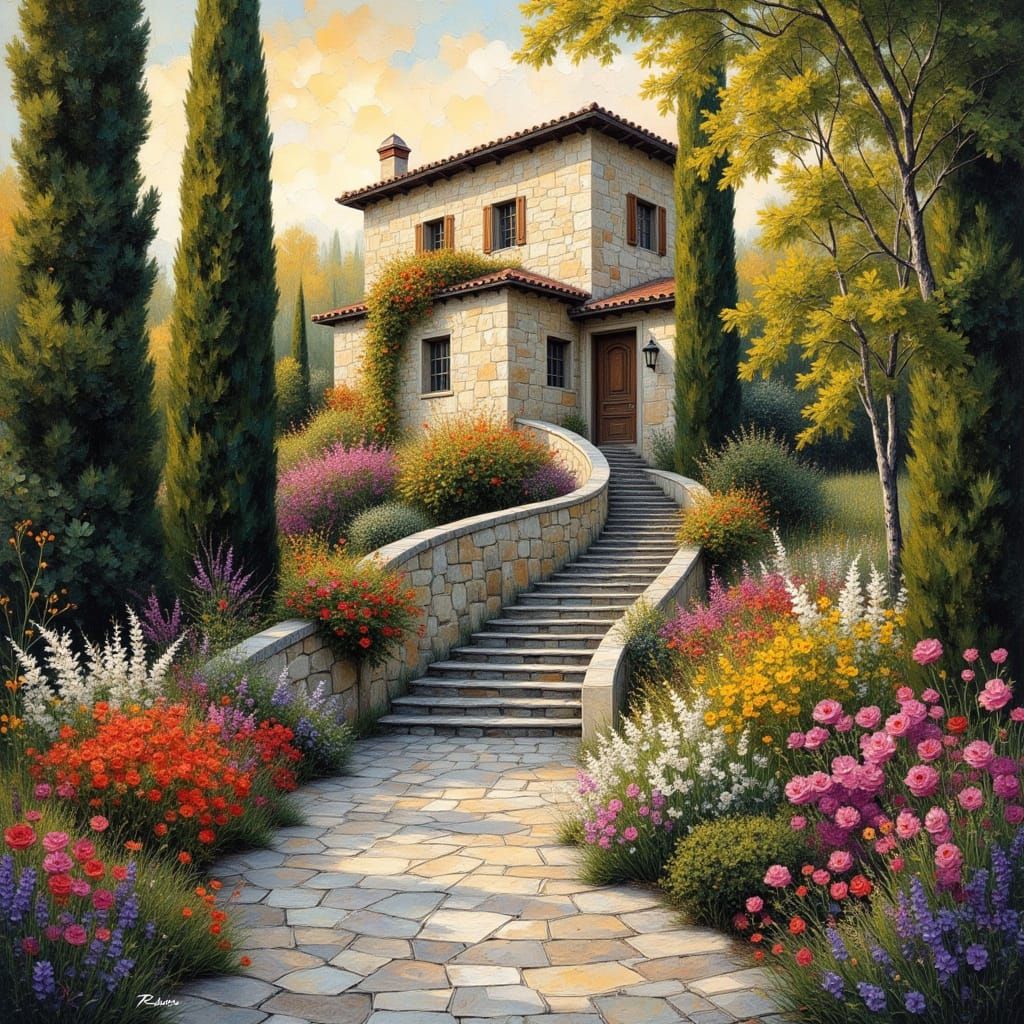 European Stone Path with Collage Elements