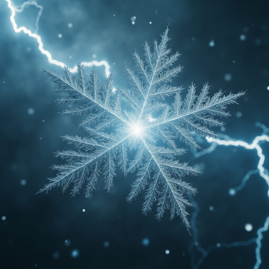 Electrifying Snowflakes in Turbulent Storm, Hyperrealistic R...