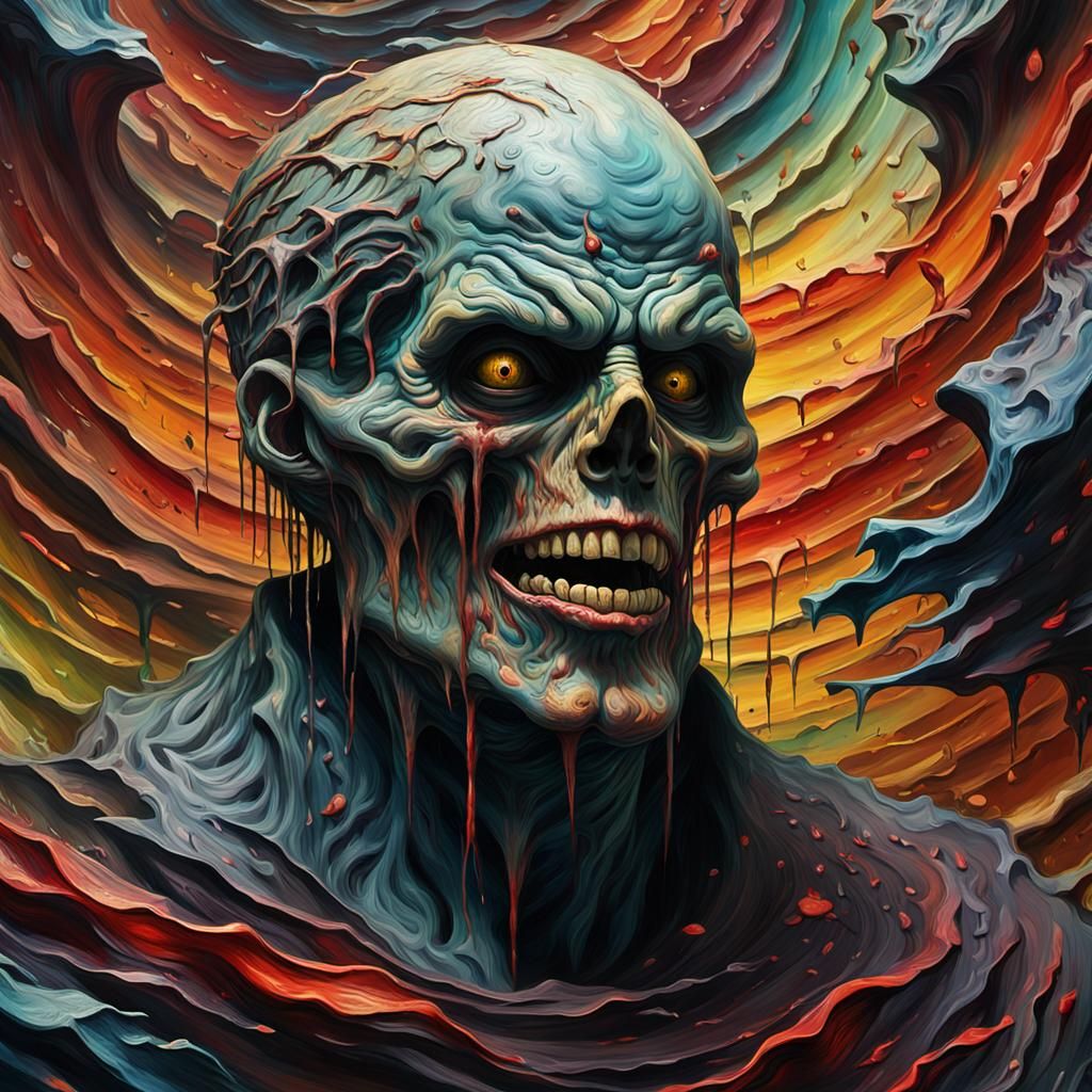 Grotesque Zombie in Impasto Style: Disturbing Cannibalistic ...