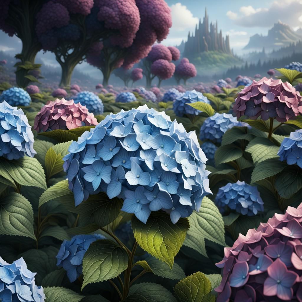 Black Diamond Hydrangea Field: Detailed Matte Painting