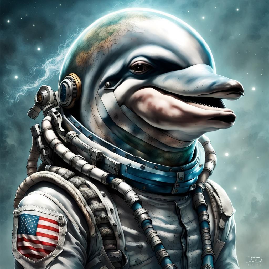 Dolphin Space Pirate with Face Tattoo in Hyperrealism