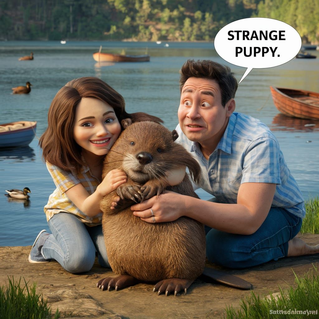 Heartwarming Family Photo with Beaver Puppy