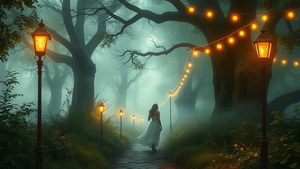 Enchanted Misty Realm at Sunset in Vibrant Detail