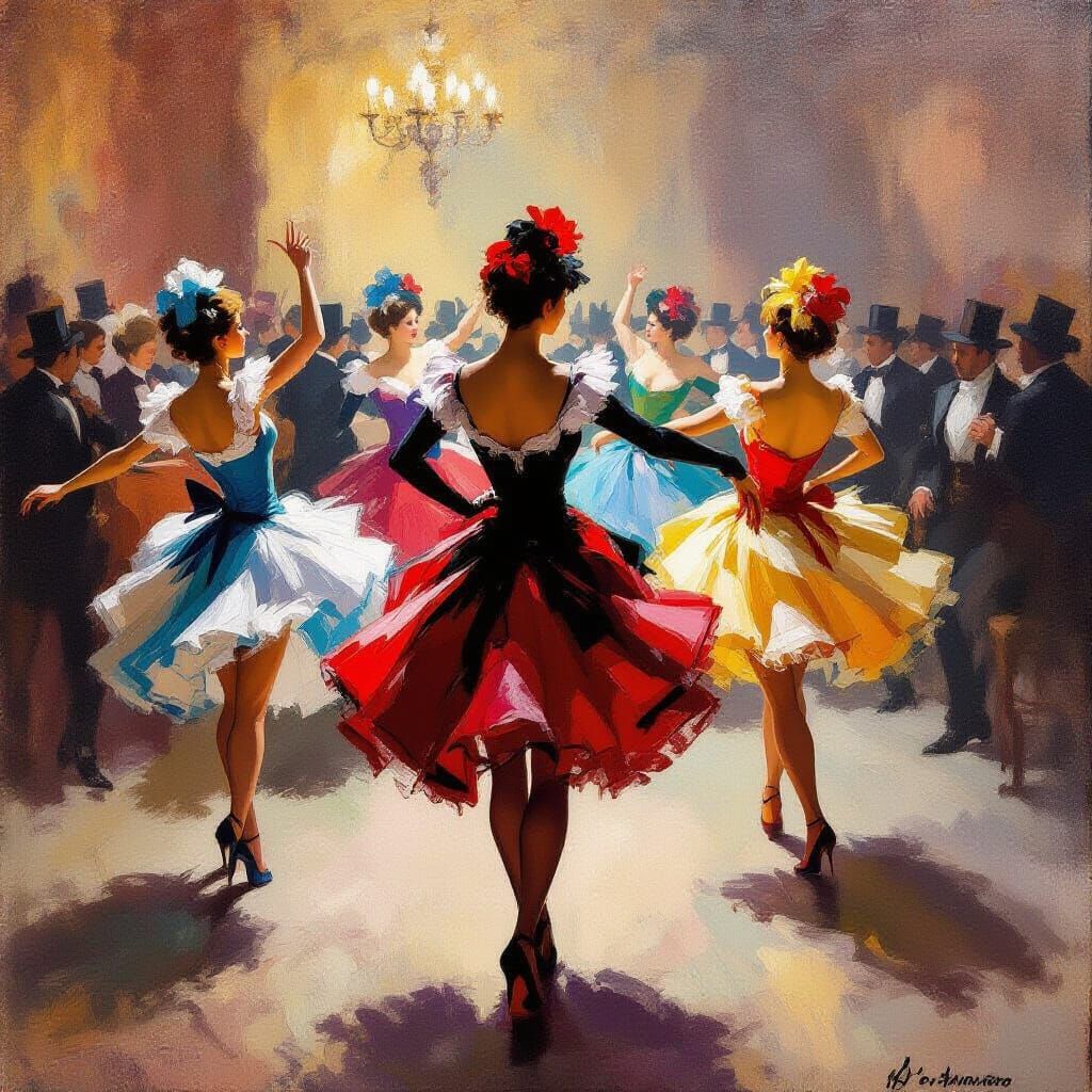 Cancan Dancers in Parisian Cabaret, Manet Style