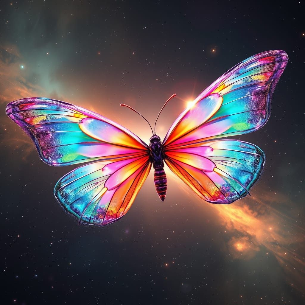 Cosmic Butterfly Unfurls Wings in Ethereal Aura