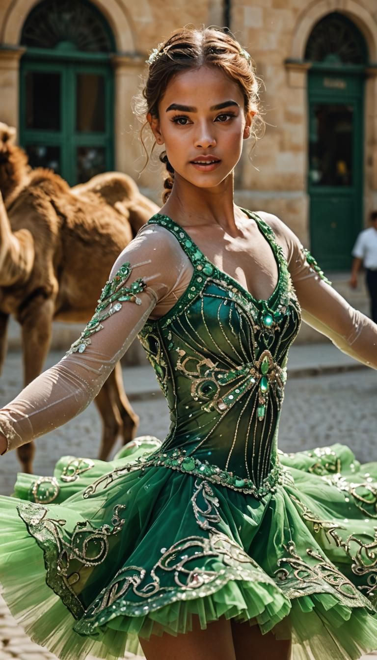 Figure Skater's Ethereal Camel Pose in Magical Realism