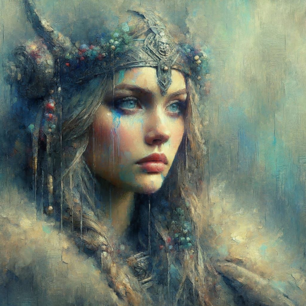 Norse Goddess Portrait in Impasto Style