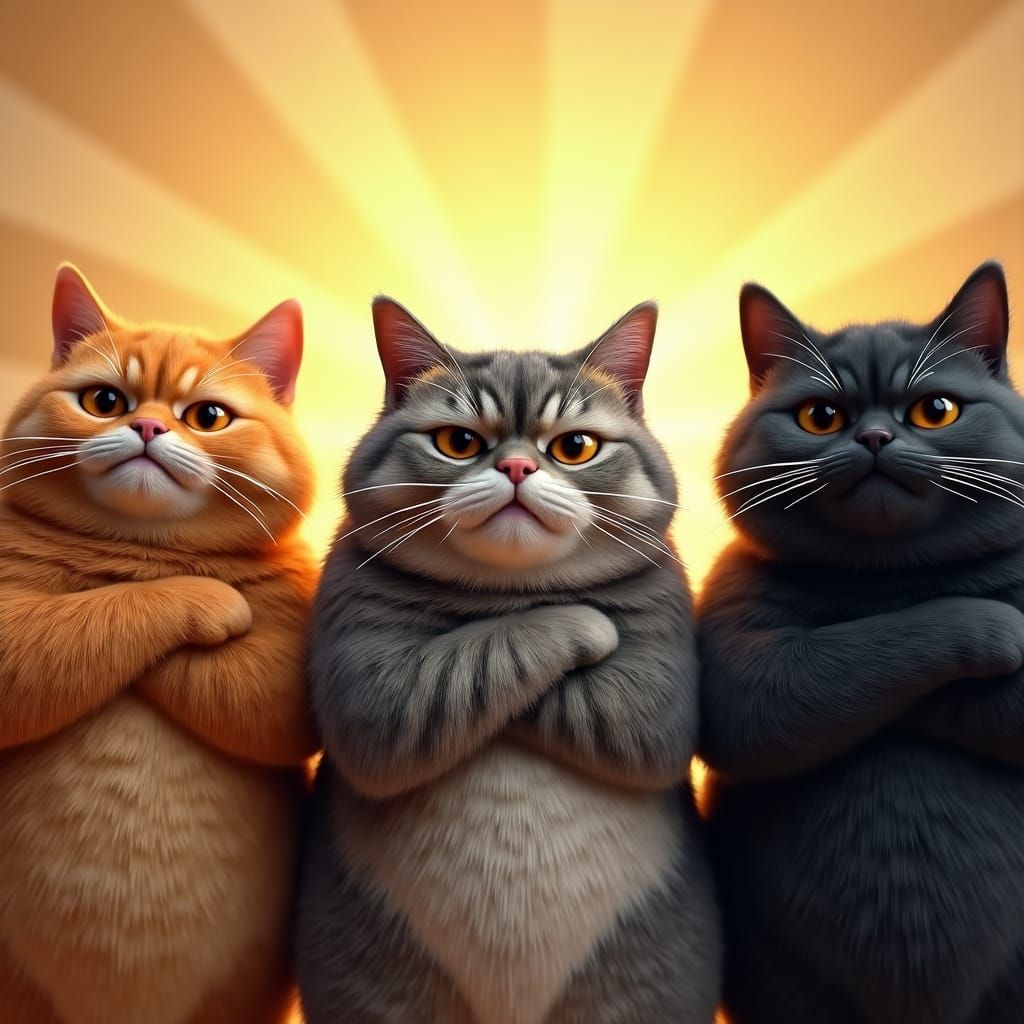 Displeased Obese Cats: 3D Render in Pixar Style