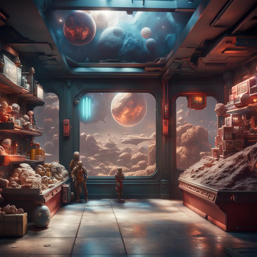 Belter Toy Shop in Asteroid Mall: Digital Art