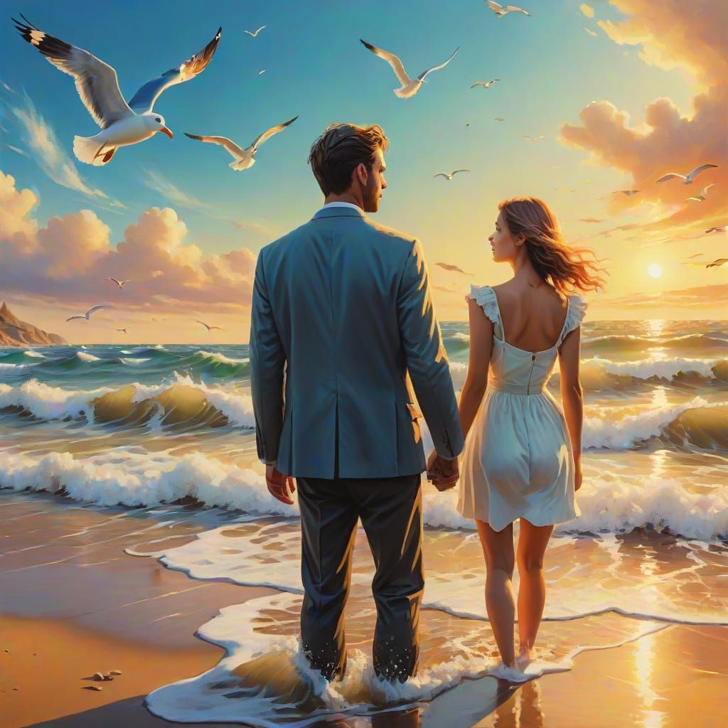 Dreamlike Shore Scene in Vibrant Oil Painting