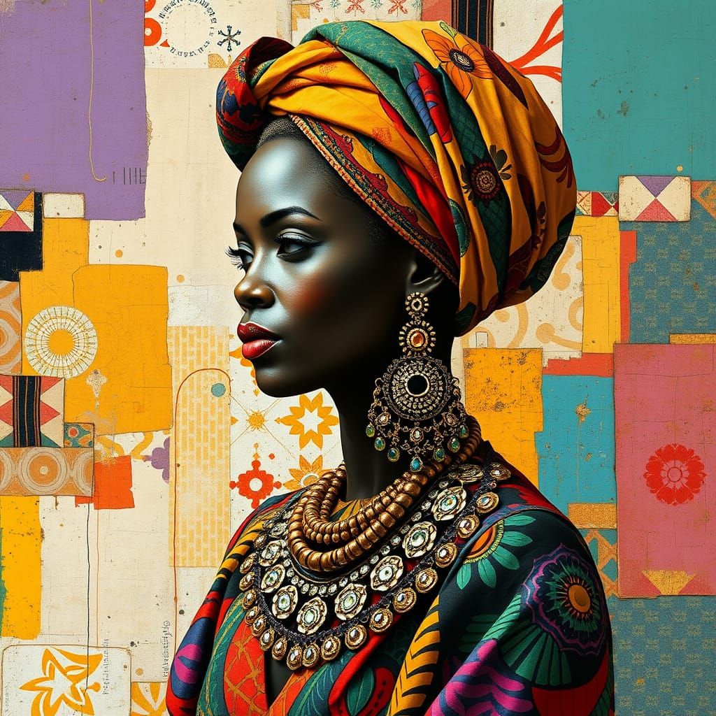 Vibrant African Beauty in Dynamic Mixed Media