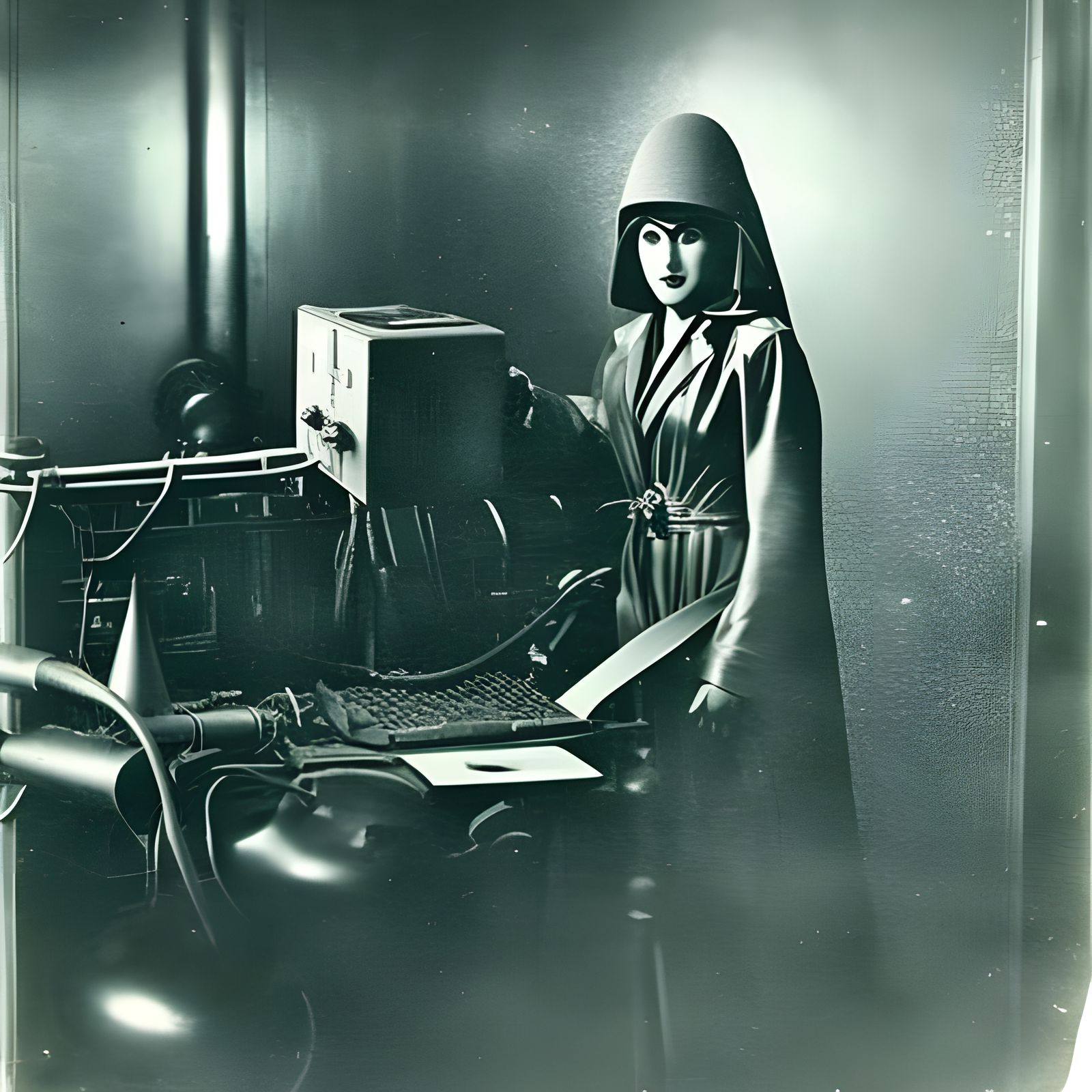 Futuristic Computer Operator in Silver Nitrate Photo