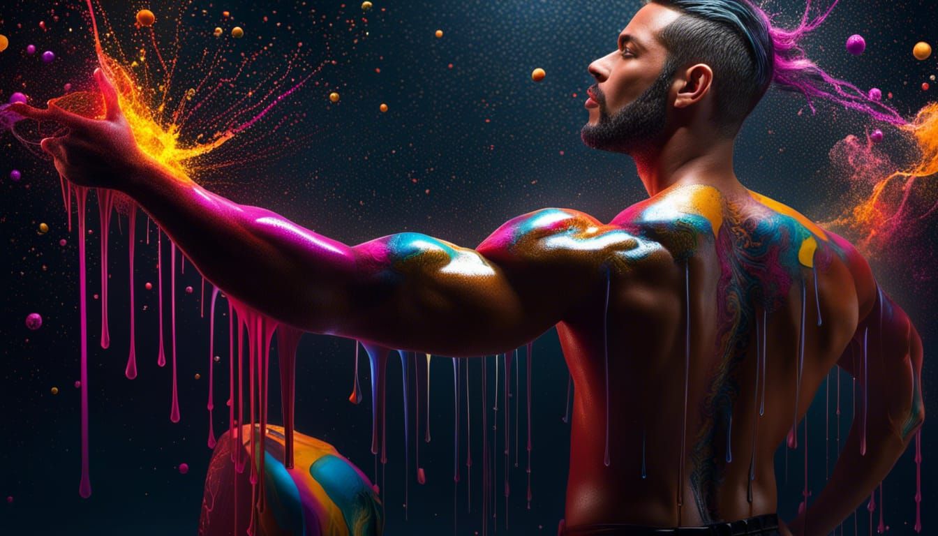 Man Singing in Shower: Colorful Digital Art