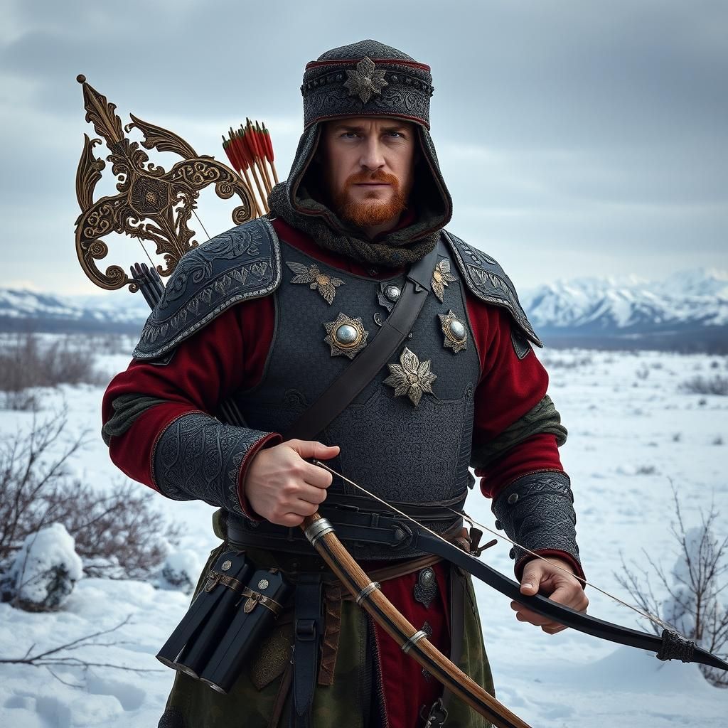 Russian Archer in Medieval Military Uniform