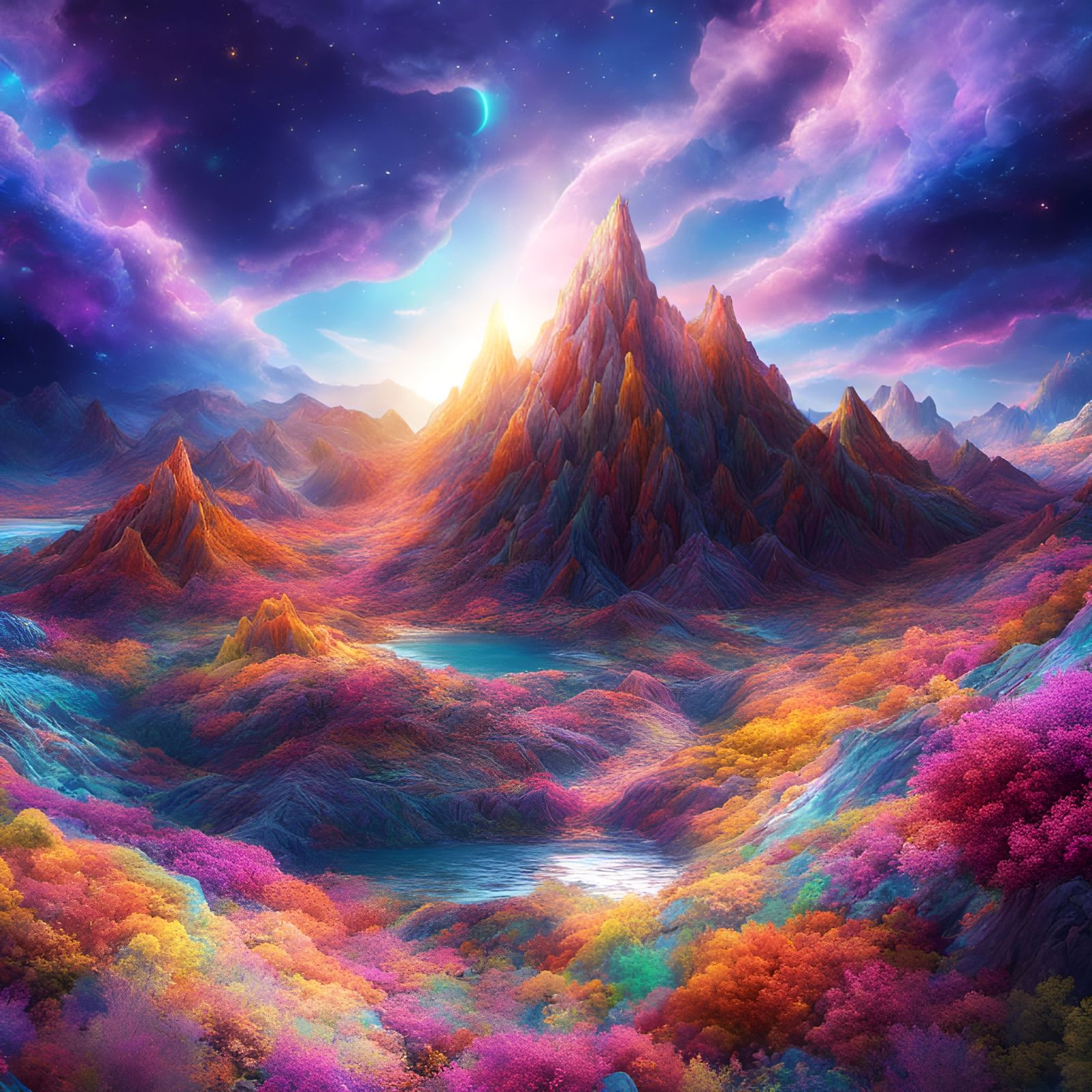 Mystical Mountains and Sky of Glittering Color