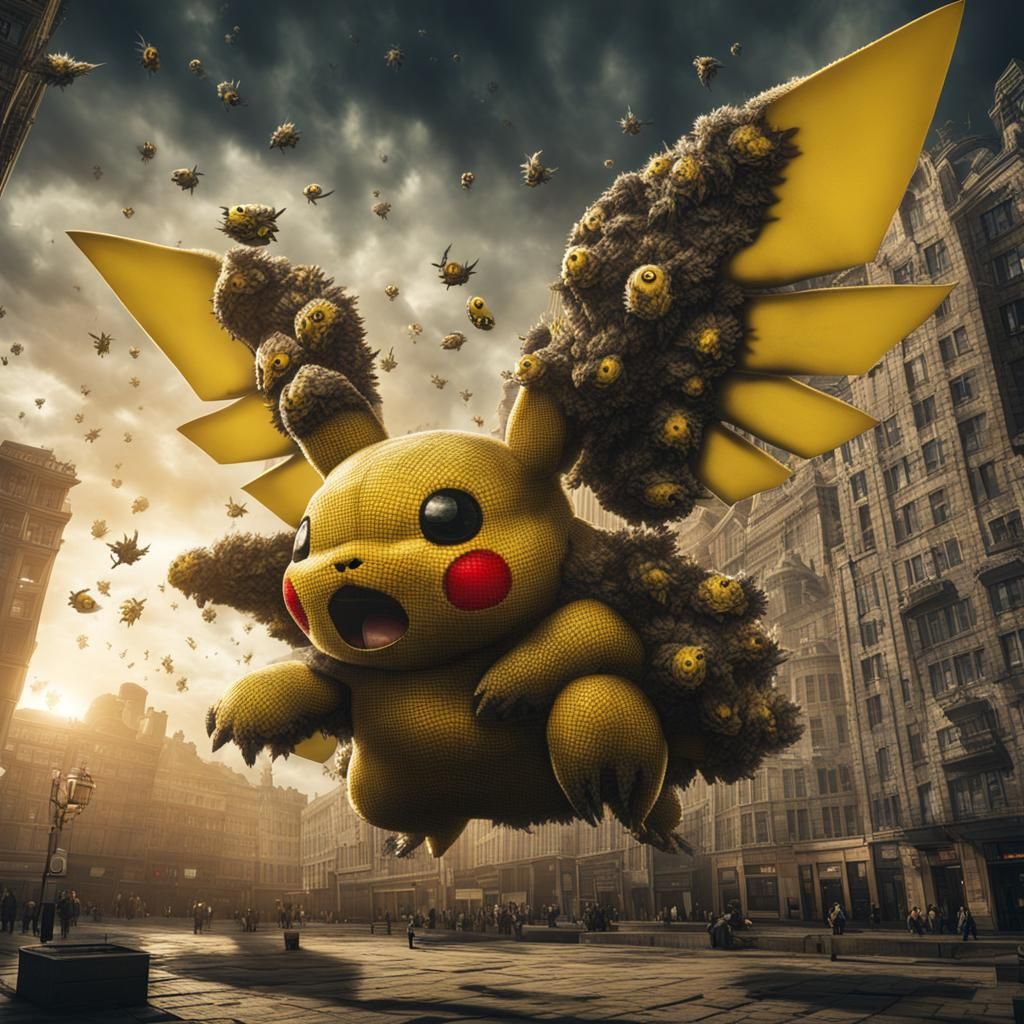 Terrifying Flying Pikachu with Wings and Eyes