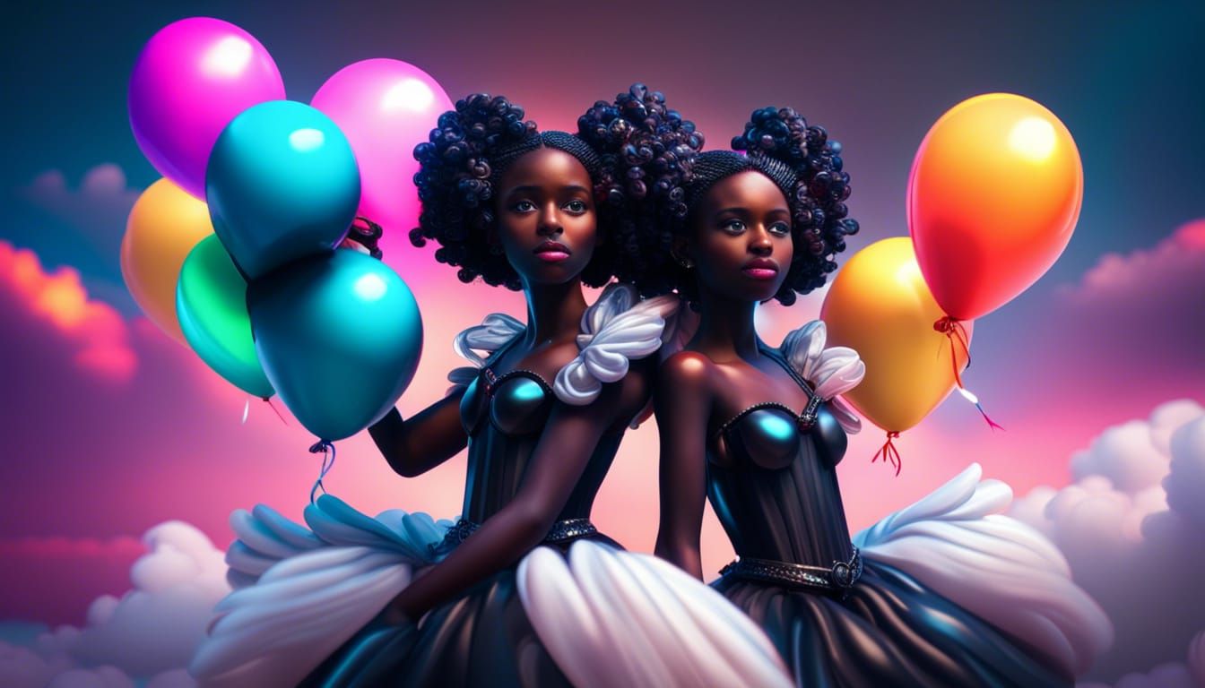 Angelic Girls Flying Over a Sea of Balloons
