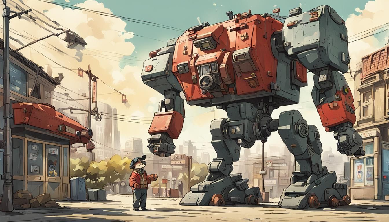 Futuristic Mecha Watchdog Confronts Postman