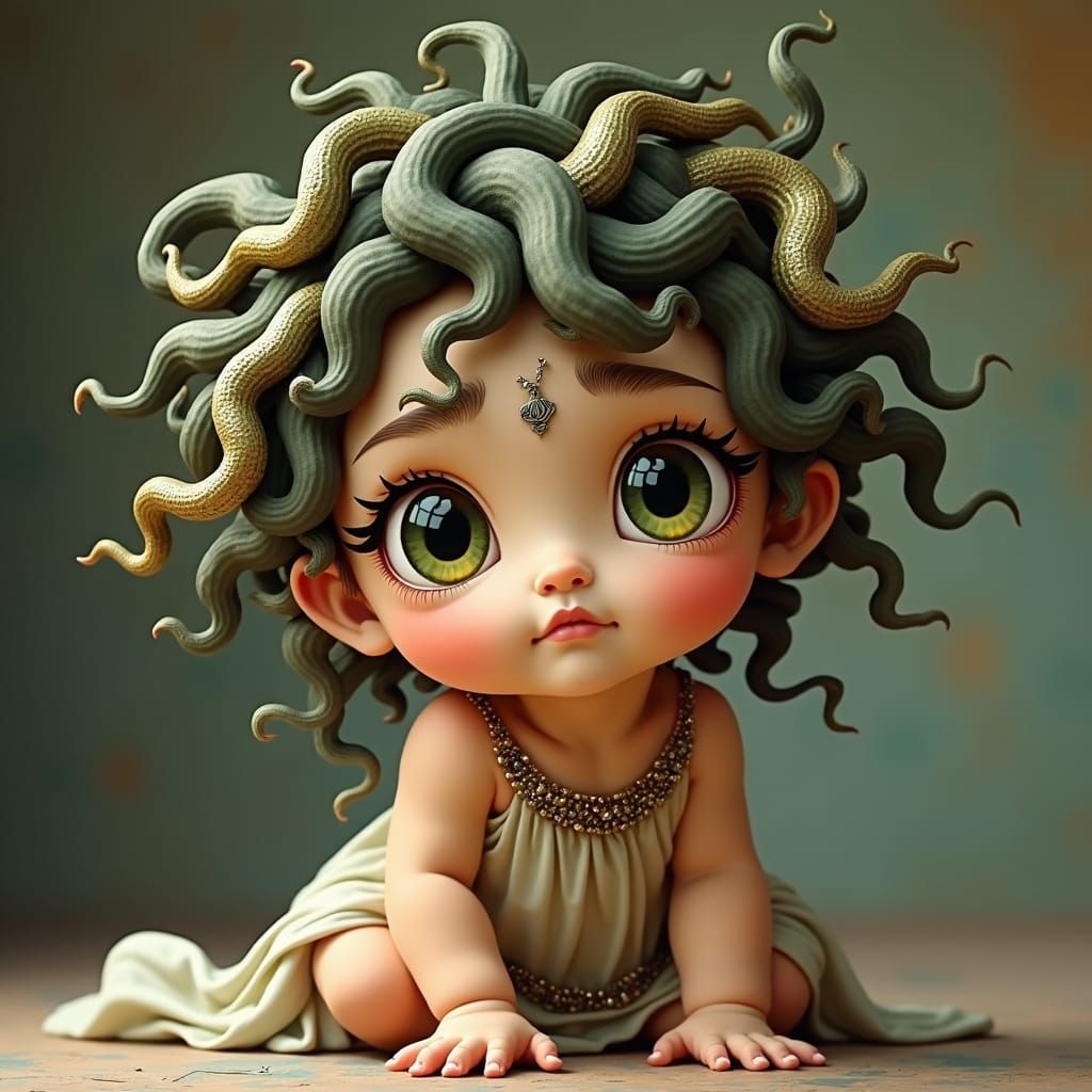Cute Baby Medusa with Snakes in Hair