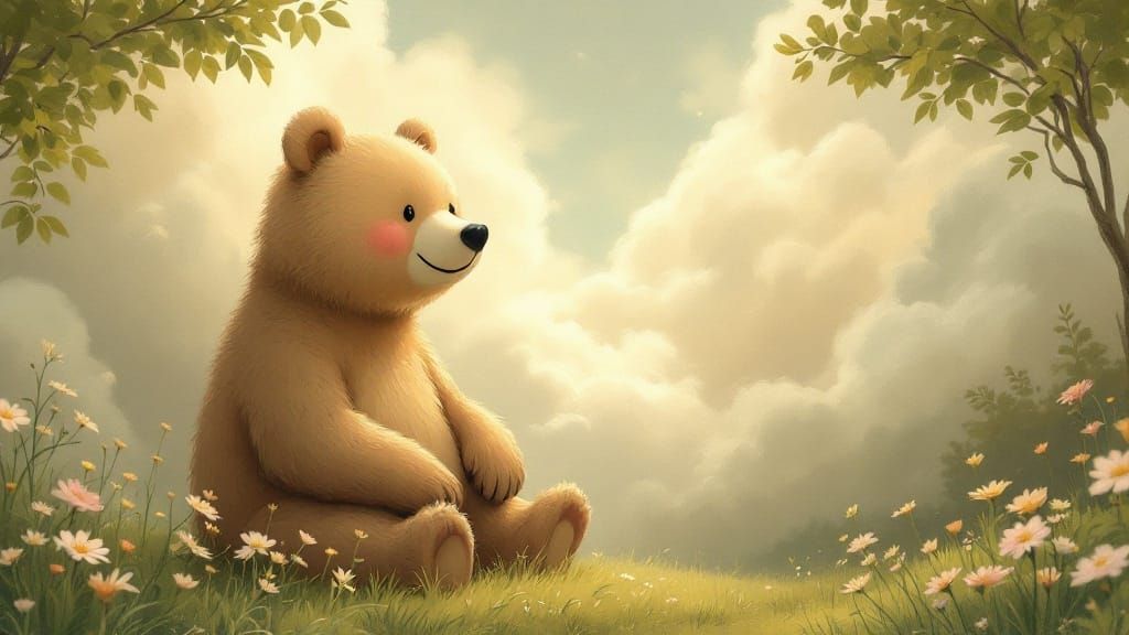 Friendly Bear in Impressionist Garden Landscape