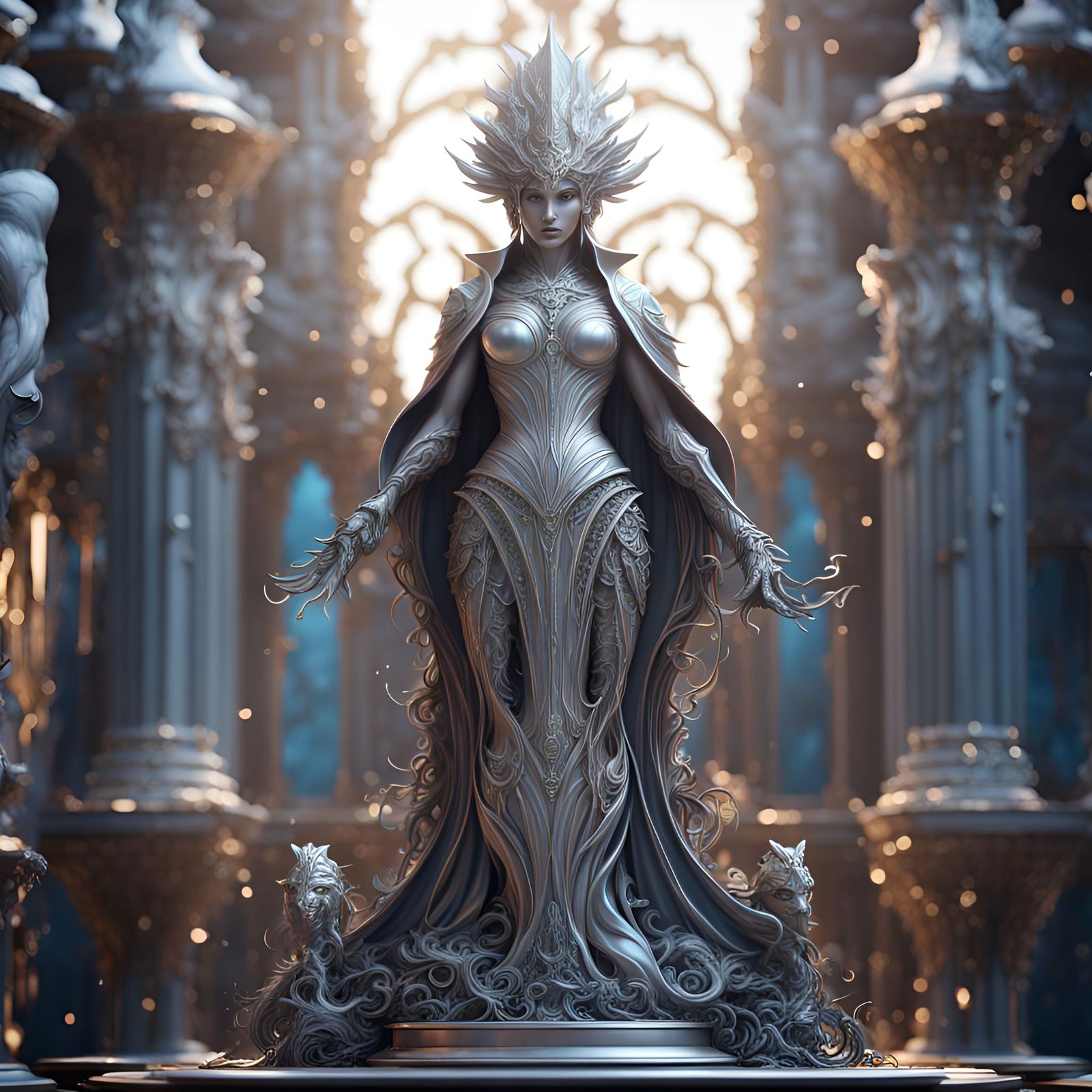Perfect Silver Statue in Detailed Matte Painting