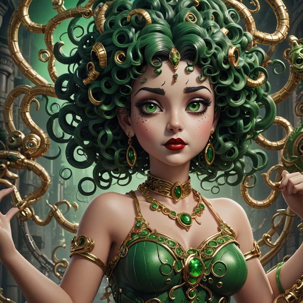 Betty Boop as Medusa: Detailed Fantasy Art