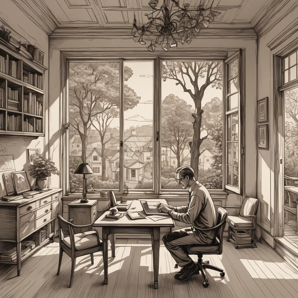 Minimalist Ink Drawing of House Interior