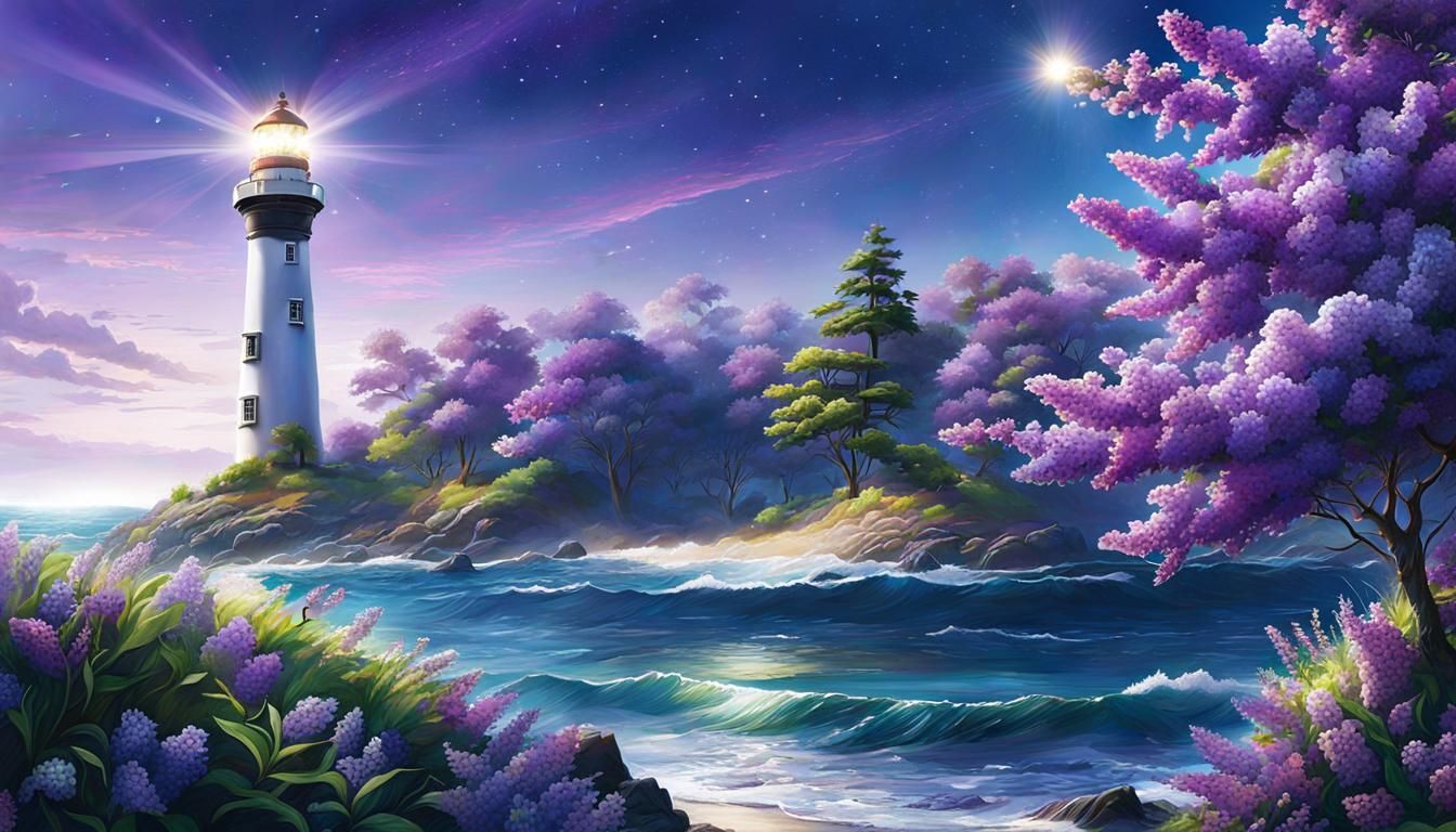 Luminescent Lighthouse in a Picturesque Garden