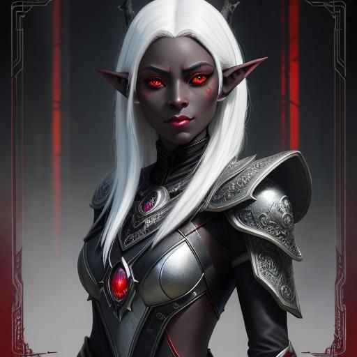 Stunning Dark Elf with Crimson Eyes, Digital Art