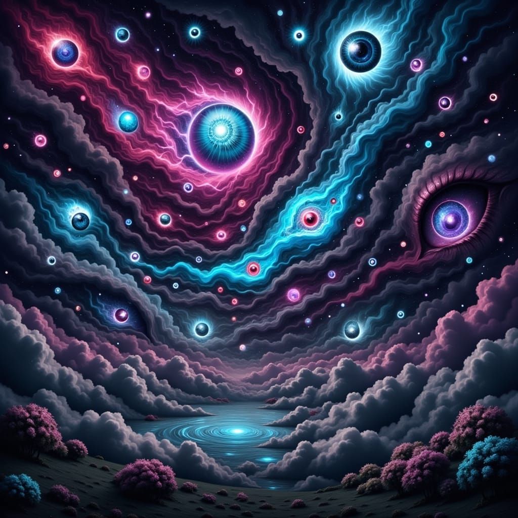 Eldritch Eyes in Psychedelic Skies: Dreamlike Art