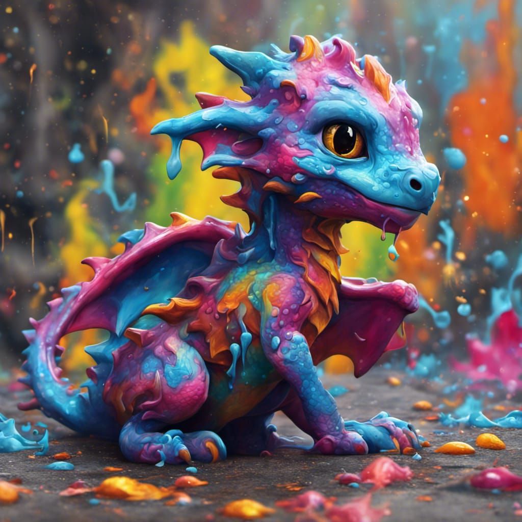 Cute Baby Dragon in Graffiti Art Style