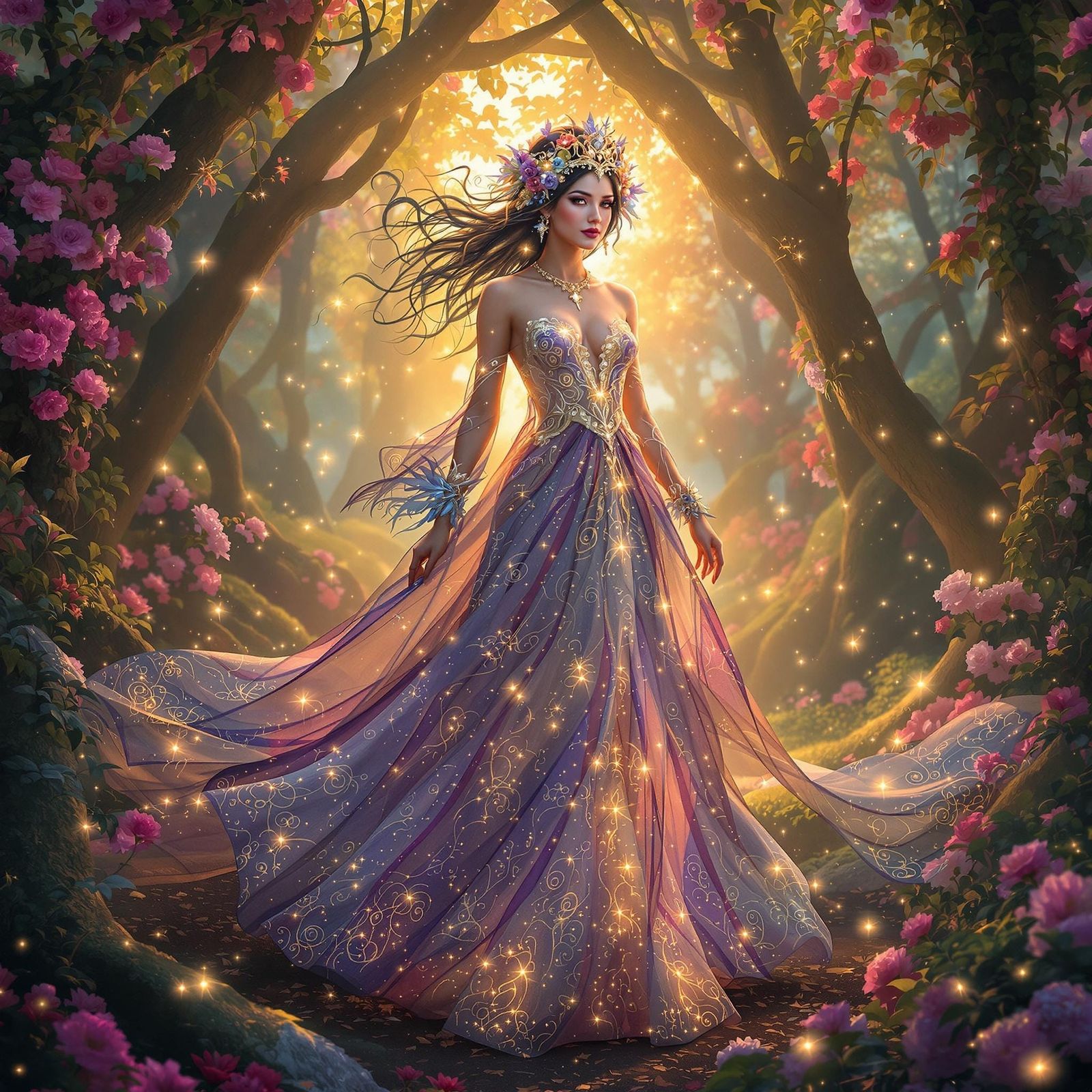 Dreamlike Goddess in Whimsical Forest