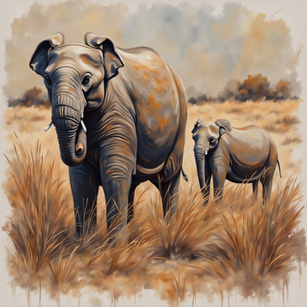 Elephants With Miniature Ears on the Savannah