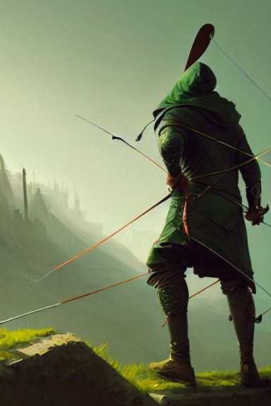 Hooded Archer in Green Leather Armor: Matte Painting