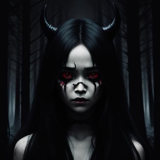 Eerie Demon Child in Dark Forest