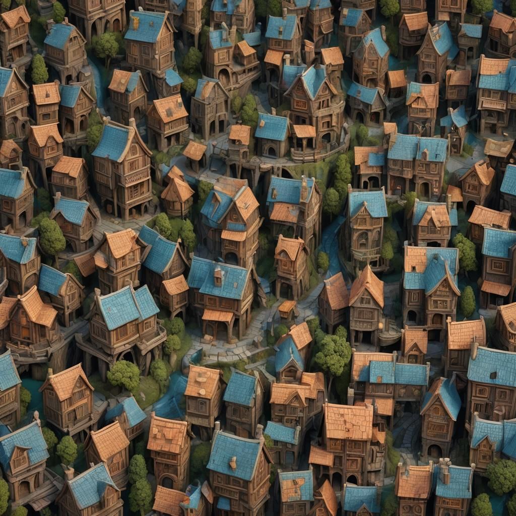 Fantastical Wood Carving Model City in Detailed Matte Style
