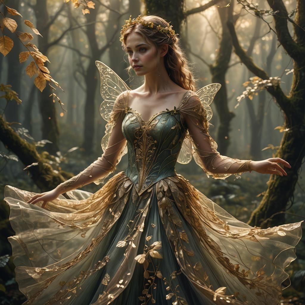 Beautiful Fairy Twirling in Forest: Hyperrealistic Image