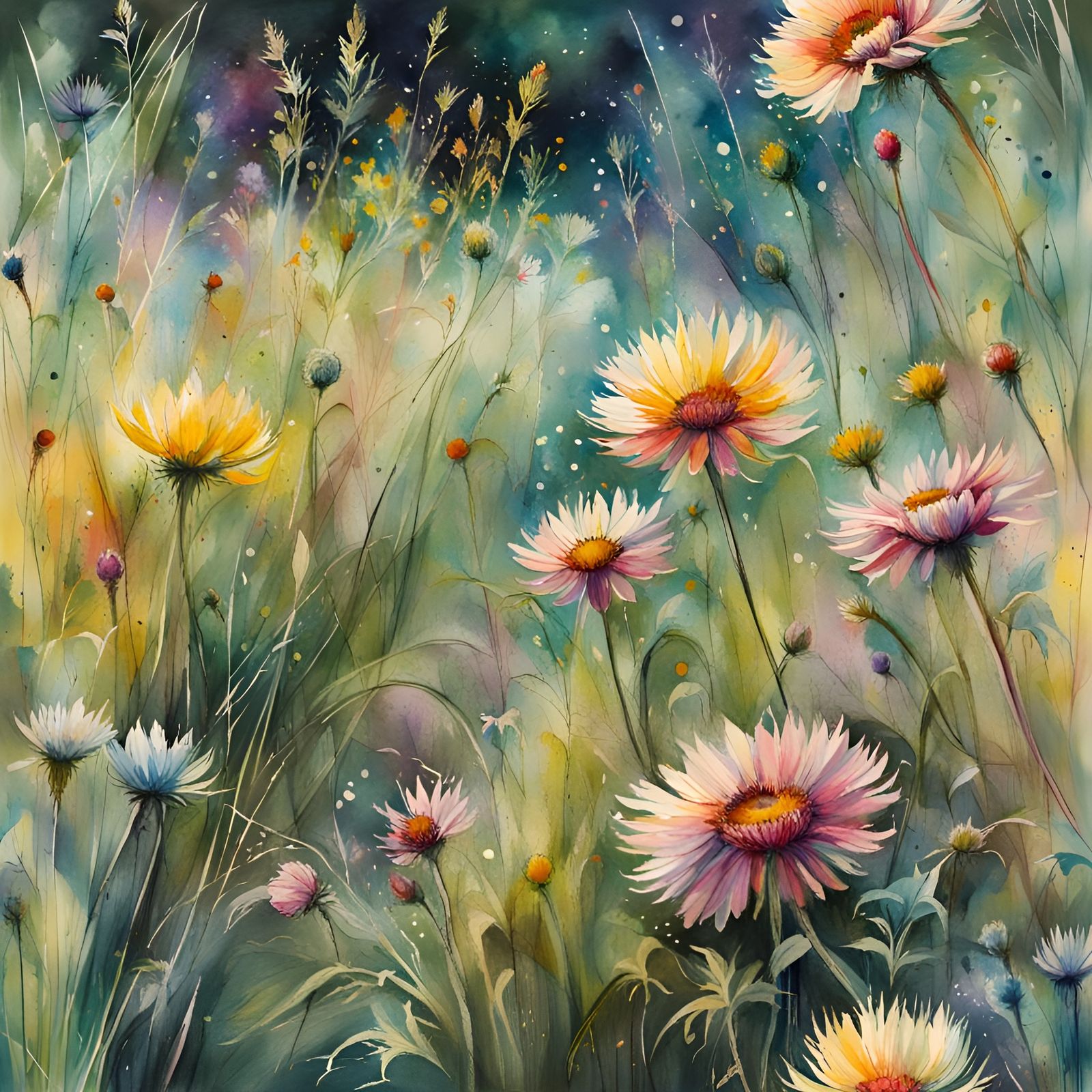 Wildflowers in Pastel Watercolor Style