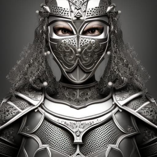 Fierce Knight Woman in Ornate 80s Style Armor