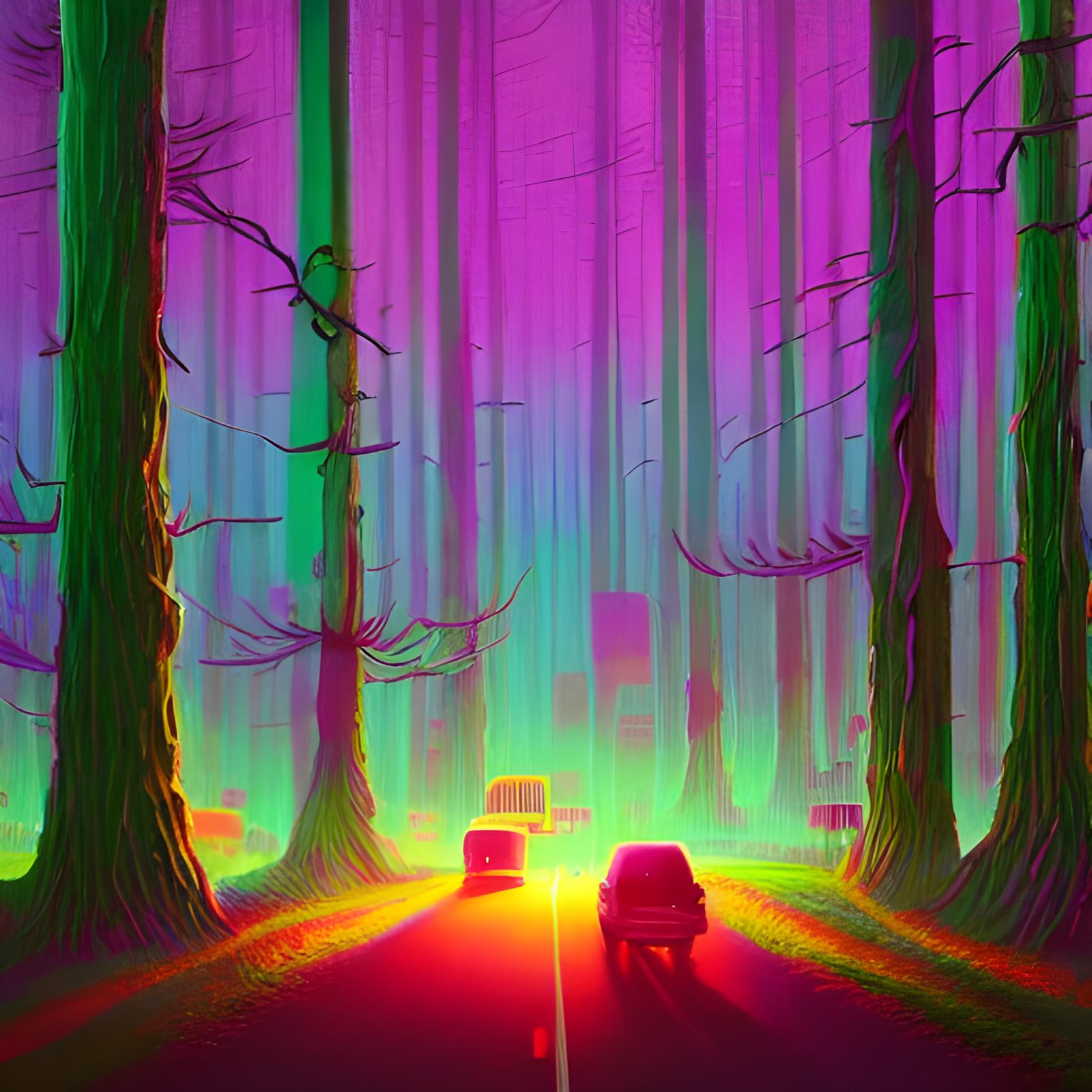 Psychedelic Cityscape Forest in Digital Illustration